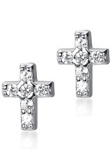 outstanding sterling silver cz Jesus cross baby earrings  